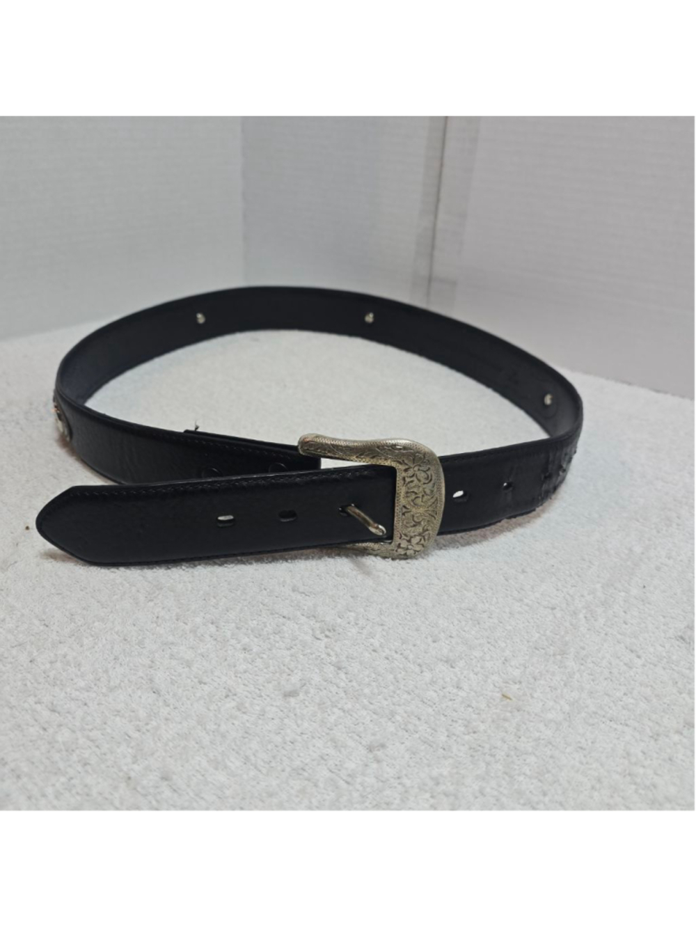 Men's Unbranded Black Leather Belt with Silver Buckle  34/36